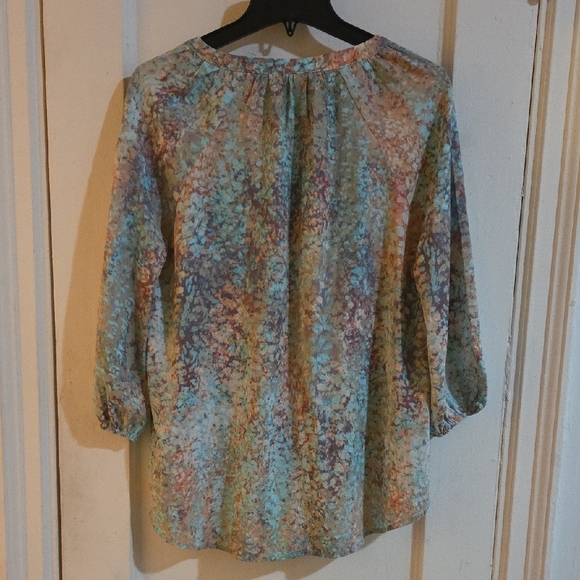Cynthia Rowley Graphic Blue and Green 3/4 Sleeve Blouse - Picture 2 of 2